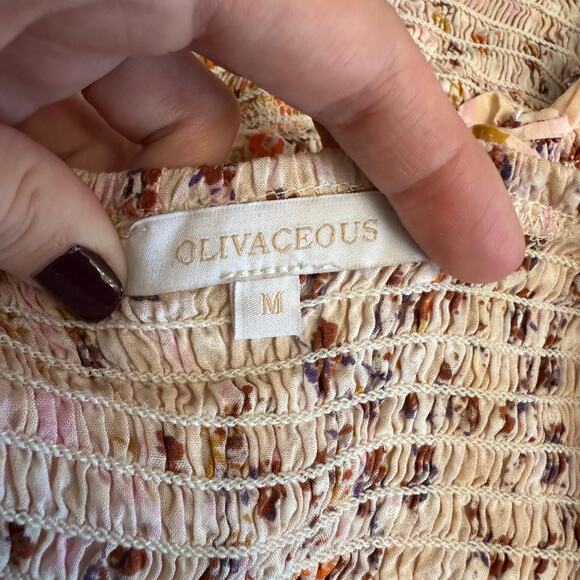 Olivaceous Floral Smocked Cropped Tank‎ Top Womens Size M Pink Multicolor - Picture 2 of 6